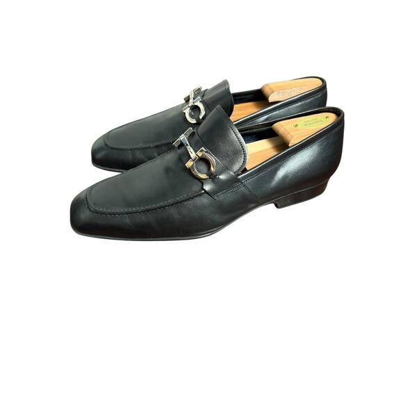 Ferragamo Black Italian Leather Gancini Bit Square Toe Slip On Dress Loafer 10.5 main image 4